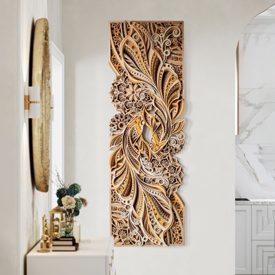Stereowood dancing koi multi-layer wood wall art, handmade wooden sculpture