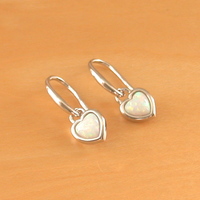 BOXED GIFT/Sterling Silver White Opal Heart Earrings/Opal Heart Drop Earrings/Opal Jewellery/Opal Jewelry/October Birthstone/UK - Thumbnail 1