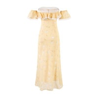 One-shoulder ruffled lace patchwork waist dress fishtail maxi dress - Thumbnail 1