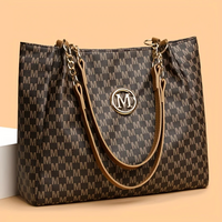 Vintage Geometric Tote Bag Synthetic Leather Letter "M" Design for Women Handbag - Thumbnail 6
