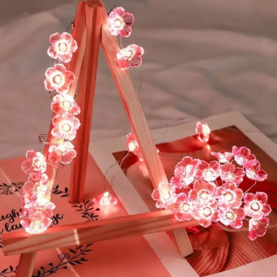 1PC 10/20/30 LED Cherry Blossom Fairy Lights Pink Flower Atmosphere String Lamp