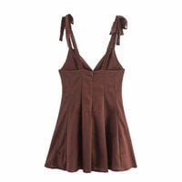 Fashionable Embroidered V-Neck Suspender Short Dress - Thumbnail 1