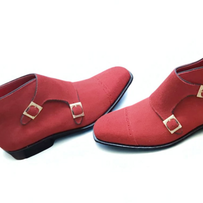 Crafted leather classic red suede leather double buckle strap jodhpur dress boot