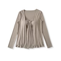 Women's Twisted Pleated Ribbon Tube Top + Long-sleeved Cardigan Jacket Two-piece Set - Thumbnail 8