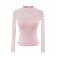 Hollow lace mesh half-high round neck long-sleeved bottoming shirt - Thumbnail 4