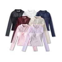 Hollow lace mesh half-high round neck long-sleeved bottoming shirt - Thumbnail 7