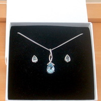 BOXED GIFT SET/Blue Topaz Pendant 18" Sterling Silver Chain/Topaz Necklace/Topaz Jewellery/Topaz Earrings/Topaz Jewelery/November Birthstone/UK - Thumbnail 11