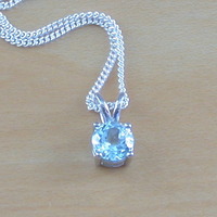 925 Blue Topaz Solitaire Pendant & 18" Silver Chain/Blue Topaz Necklace/Topaz Jewellery/Topaz Jewelery/November Birthstone/Blue Topaz - Thumbnail 5