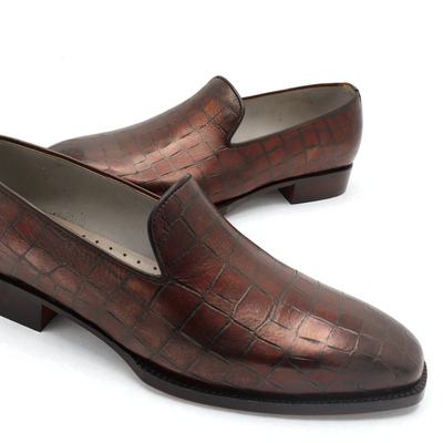 Crafted leather classic brown crocodile leather moccasin loafers dress shoes