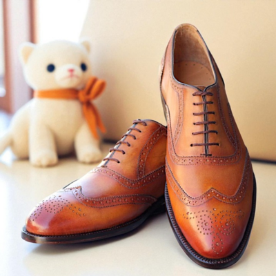 Crafted leather classic brown leather wingtip oxford dress shoes
