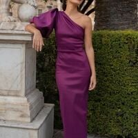 Copy of Sheath Satin One Shoulder Tea-length Prom Dress Evening Formal Gown Sexy Birthday Party Gown - Thumbnail 5