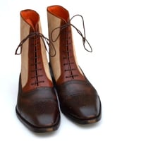 Crafted Leather Classic Men Beige Brown Suede Leather Shoes Ankle High Lace up Dress Boot - Thumbnail 3