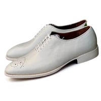 Crafted Leather Classic White Leather Oxford Lace up Dress Shoes - Thumbnail 3