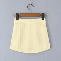 Retro Gypsy Light Yellow Knitted Mini Stretch Hip Skirt - Thumbnail 2