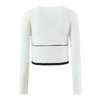 Contrast lace round neck chip cardigan long sleeves cropped cardigan - Thumbnail 1