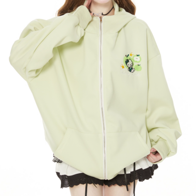 Cute apple green kitty cat ears hooded jacket