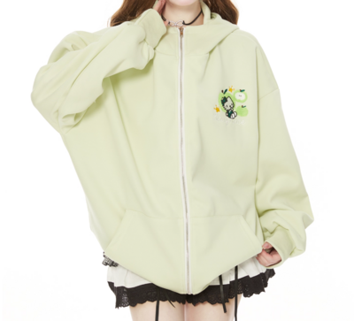 Cute apple green kitty cat ears hooded jacket
