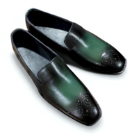Crafted Leather Classic Men Green Patina Loafers Dress Shoes - Thumbnail 1