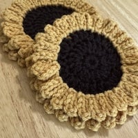 Crochet Sunflower Coaster Set of Two Handmade by Grandma - Thumbnail 2