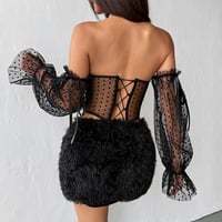Tie-up see-through one-shoulder flared sleeve underwire fishbone top - Thumbnail 1