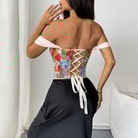 Retro French jacquard palace style wrapped chest fishbone chest cotton vest - Thumbnail 1