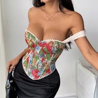 Retro French jacquard palace style wrapped chest fishbone chest cotton vest - Thumbnail 5