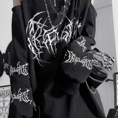 Women’s harajuku off shoulder grunge black top - Thumbnail 1