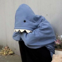 Autumn Winter Shark Patchwork Hoodie Streetwear Oversized Pullover - Thumbnail 4