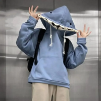 Autumn Winter Shark Patchwork Hoodie Streetwear Oversized Pullover - Thumbnail 6