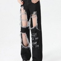  Women Korean High Waist Grunge Ripped Jeans Lady High Street - Thumbnail 1