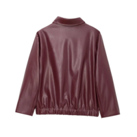 Wine Red Faux Leather Jacket - Thumbnail 6