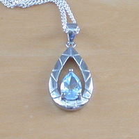 BOXED GIFT/Sterling Silver Blue Topaz Teardrop Pendant & Chain/Blue Topaz Necklace/Topaz Jewellery/Topaz Jewelry/November Birthstone/UK - Thumbnail 1
