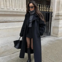 Classy Double Breasted Long Sleeve Women’s Woolen Coat - Thumbnail 6
