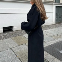 Classy Double Breasted Long Sleeve Women’s Woolen Coat - Thumbnail 7