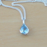 BOXED GIFT/Sterling Silver Blue Topaz Teardrop Pendant & Chain/Blue Topaz Necklace/Topaz Jewellery/Topaz Jewelry/November birthstone/UK - Thumbnail 1