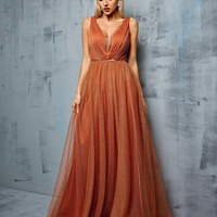 V-neck vest Metal mesh retraction splice sequin webbing long skirt Evening gown - Thumbnail 4