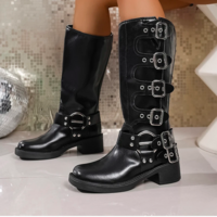 Thick Heel Retro Gothic Fashion Boots - Thumbnail 8