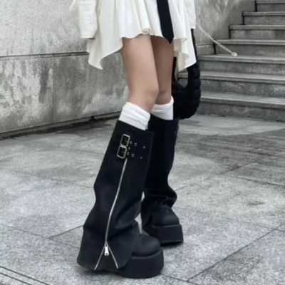 Winter autumn high platform british style leather boots - Thumbnail 1