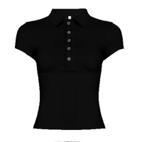 Lapel design button-up patchwork chest-shaped navel-baring T-shirt - Thumbnail 7