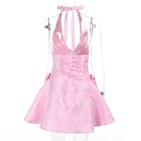 Sexy sleeveless halter neck jacquard V-neck jacquard bow celebrity style dress - Thumbnail 3