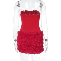 Sexy 3D Flower Texture Strapless Dress - Thumbnail 3