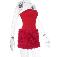 Sexy 3D Flower Texture Strapless Dress - Thumbnail 2