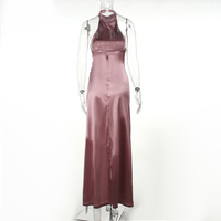 Stand collar long dress halter neck sleeveless slit dress - Thumbnail 4
