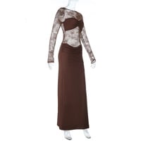 Fashionable and sexy lace stitching long-sleeved dress - Thumbnail 4