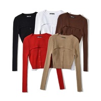 Sexy round neck hollow knit sweater autumn new design bottoming shirt - Thumbnail 8