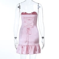 Solid color waist slim tube top dress - Thumbnail 4