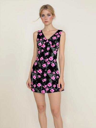 Vacation style casual waist sexy V-neck printed dress