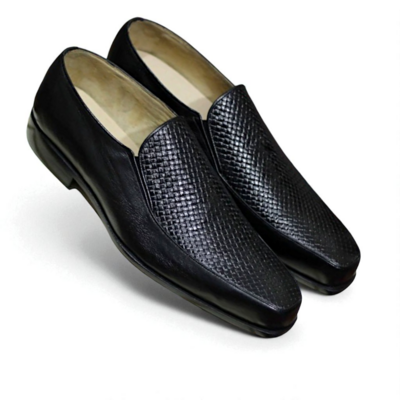 Crafted leather classic men black calf woven leather dress shoes