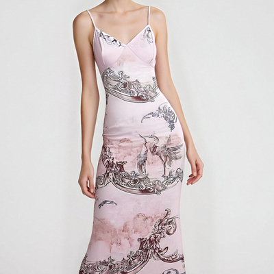 V-neck sexy lace hip-wrapped fishtail skirt long dress - Thumbnail 2