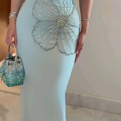 Elegant mermaid satin beading crystals prom dress evening formal gown brithday party dress - Thumbnail 3